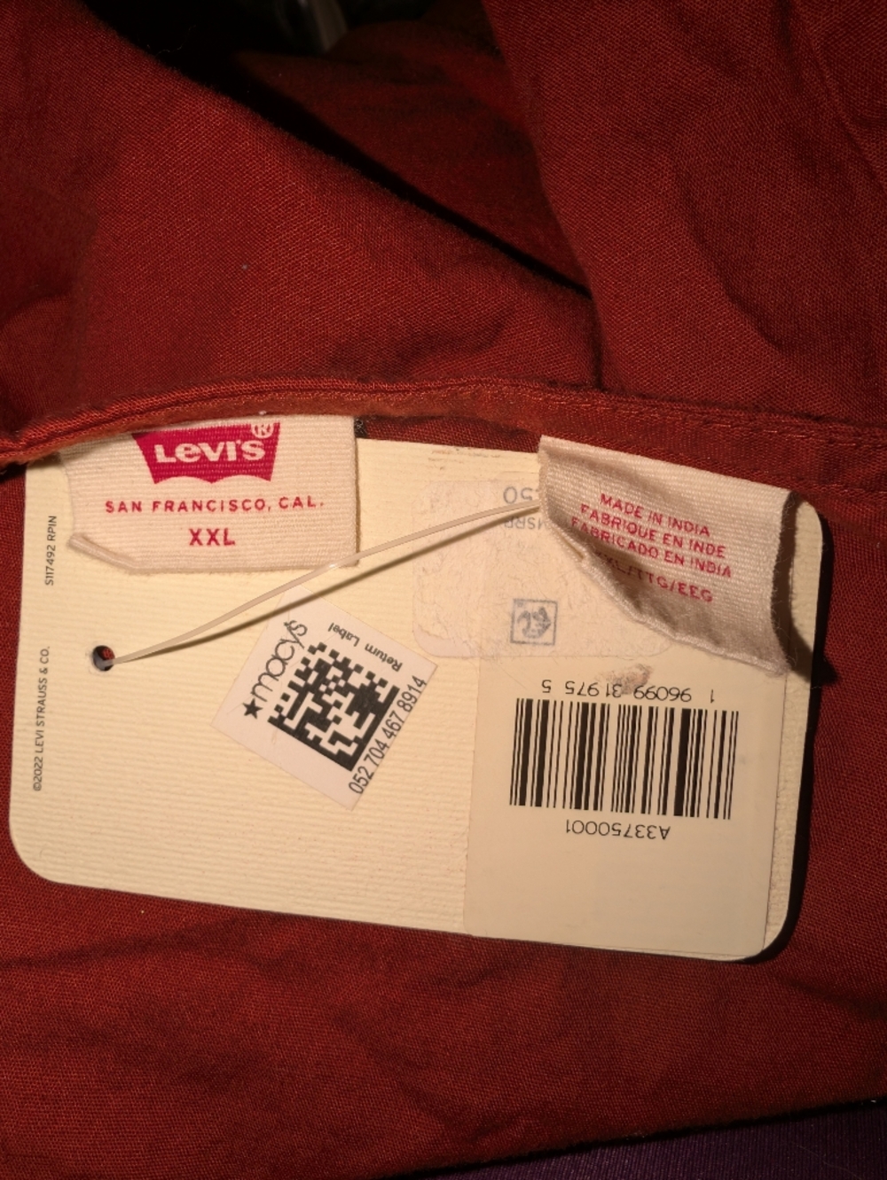 Levi's Red Rust Poplin Cropped Button Down Top Shacket XXL NWT - Picture 4 of 5